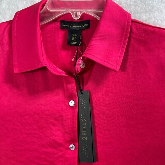 House of Harlow Satin SET Sm Top Lg pants High Elastic Waist Pink Barbiecore NWT - Picture 13 of 16